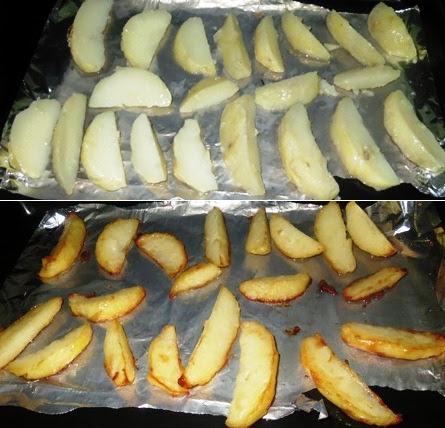 Baked Potato Wedges Recipe | Spicy Roasted Potato Fries Recipe - written by Kavitha Ramaswamy of Foodomania.com