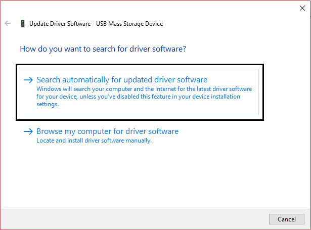 recherche automatiquement le logiciel du pilote mis à jour Périphérique de stockage de masse USB