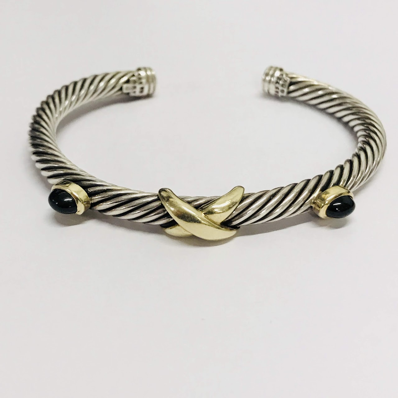 David Yurman Sterling Silver, 14K Gold, And Onyx X Bracelet