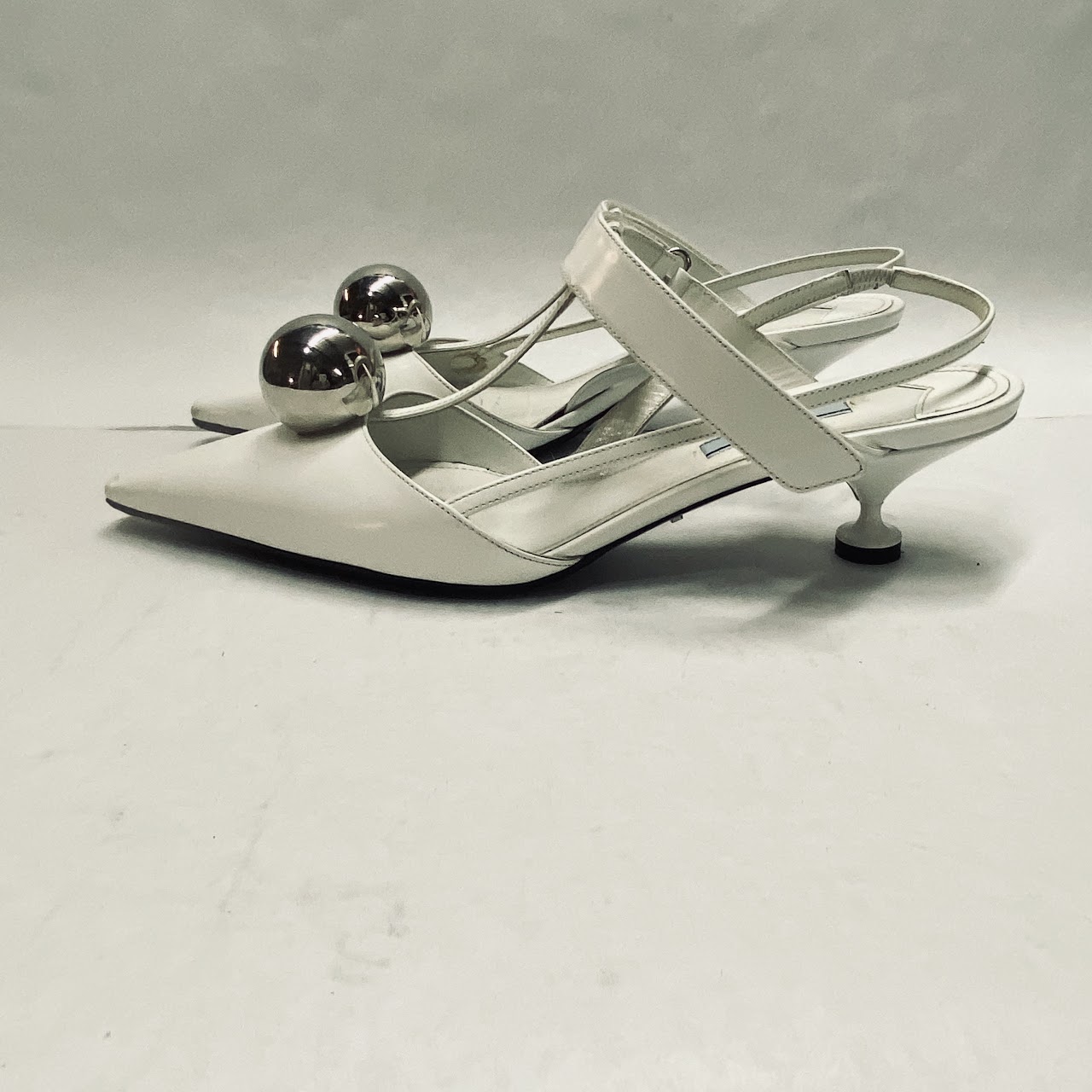 Prada White Leather Kitten Heels