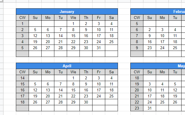 Screenshot of Calendar Templates