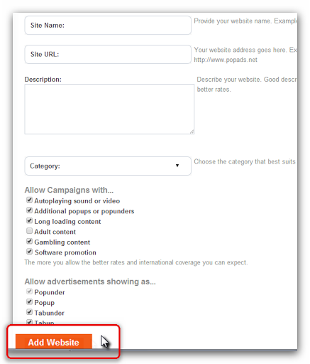 PopAds agregar web