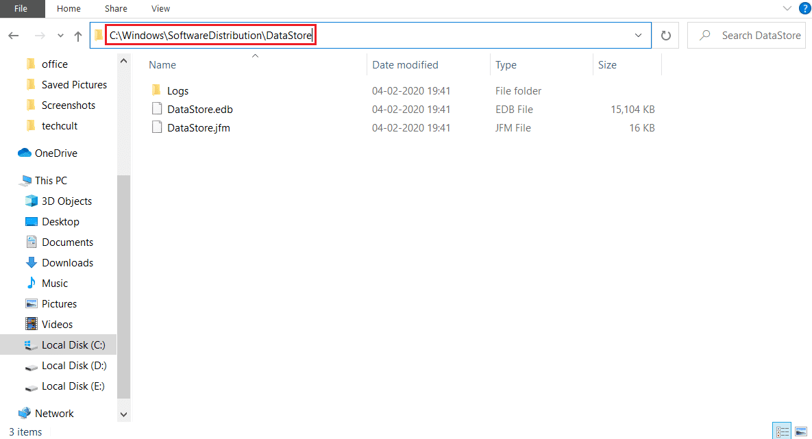 소프트웨어 배포 데이터 저장소 폴더 위치로 이동합니다.  Windows 10에서 오류 코드 0x80070490 수정