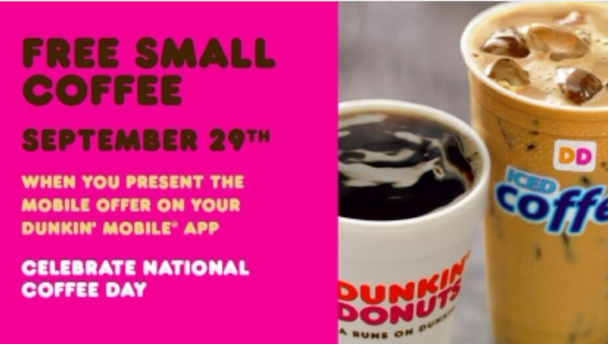 #DUNKINDONUTS: FREE #COFFEE 9/29 FOR NATIONAL COFFEE DAY