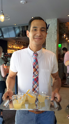 Portland Penny Diner tasting a sample cocktail on draft with Barman Tony Gurdian himself pouring the drafts