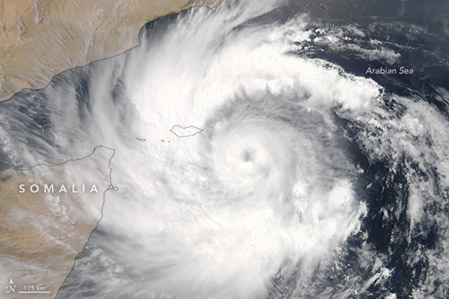 This image, acquired by MODIS on NASA’s Terra satellite, shows Tropical Cyclone Mekunu on 23 May 2018. Photo: Jeff Schmaltz / LANCE/EOSDIS Rapid Response