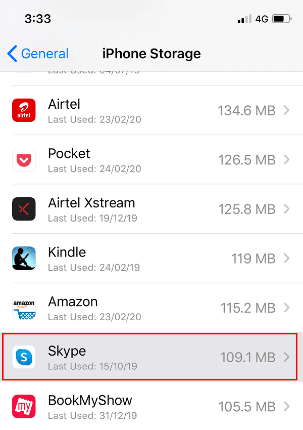 Busque la aplicación de Skype de la lista y haga clic en ella