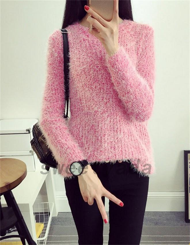 Hand Knit Mohair Blend Fuzzy Women's Pullover Cozy Sweater Soft Jumper ...