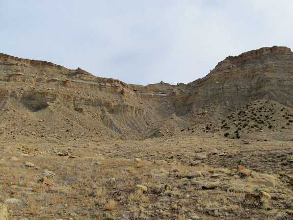 Our route will take us through the cliffs in the center