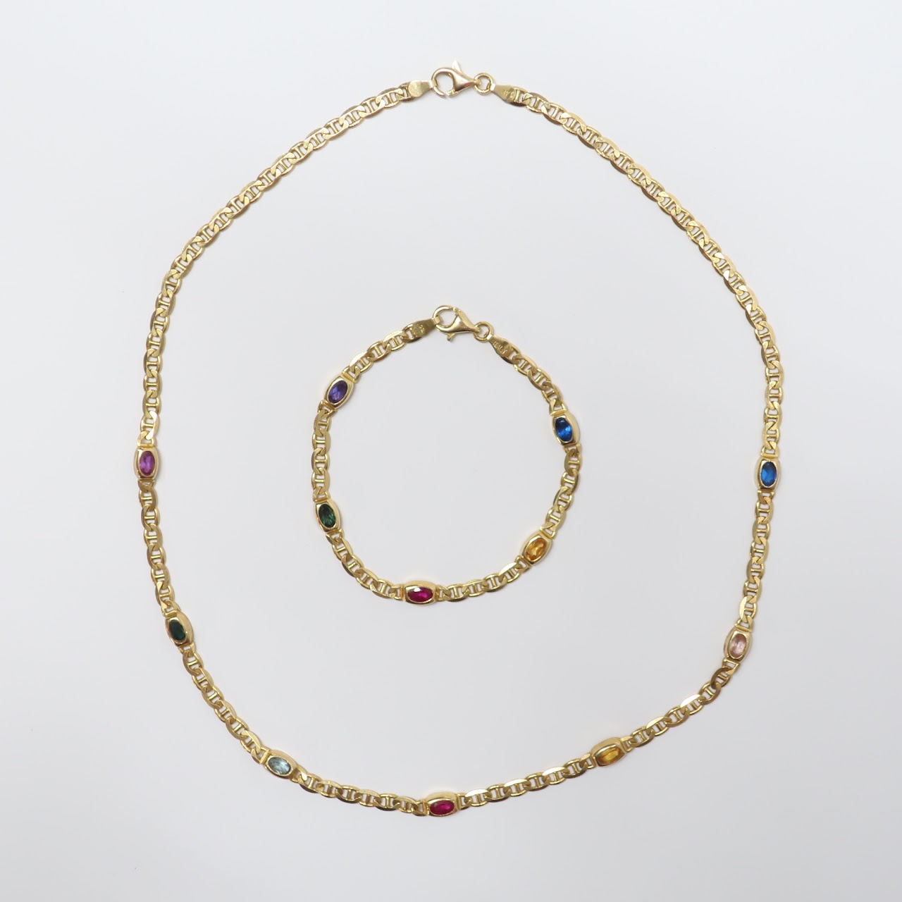 14K Gold & Multi Colored Stone Necklace & Braclet