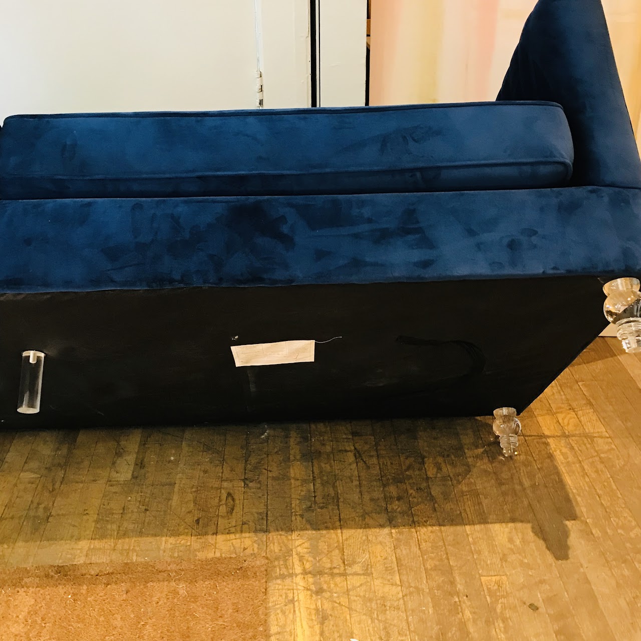 Ribbed Blue Velvet Sofa