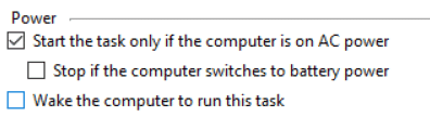 ยกเลิกการเลือก Wake the computer to run this task