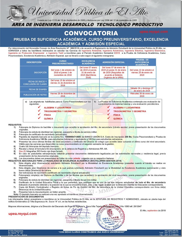 Convocatorias UPEA 2019