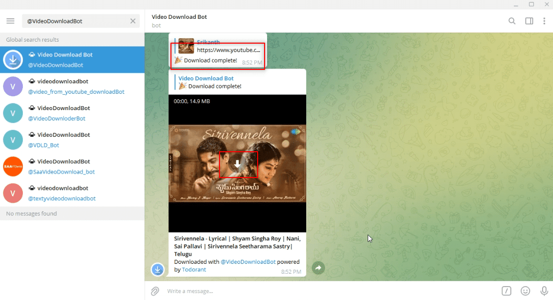 Fare clic sull'icona di download per scaricare il video.  Come scaricare i video di Telegram