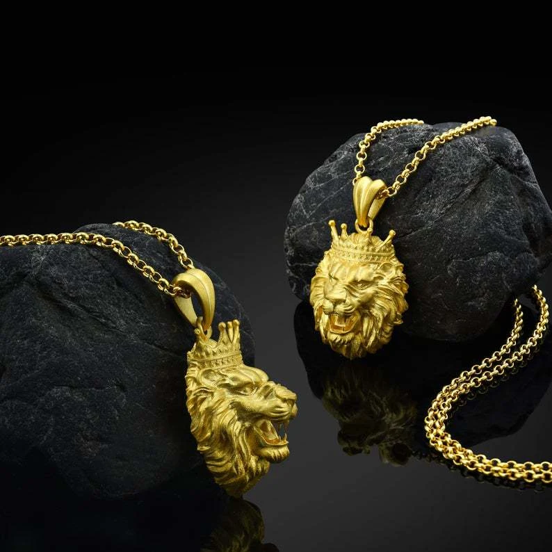 Title 3, Collier Hip Hop Tête de Lion Couronne Homme, un...