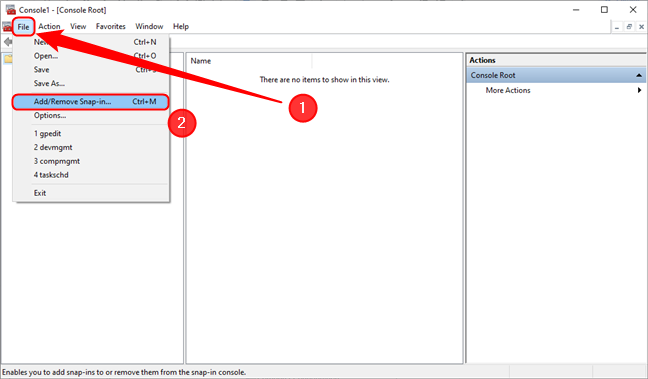 เพิ่มสแน็ปอินใน Microsoft Management Console