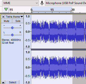 Clip audio di trenta secondi selezionata