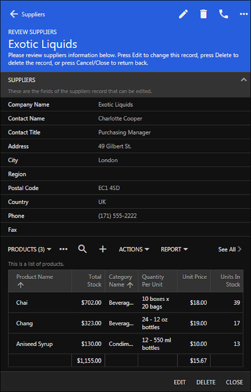 A fullscreen presentation of the same master-detail form in the app with Touch UI. A fullscreen presentation of the same master-detail form in the app with Touch UI.
