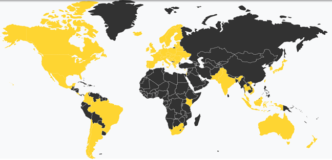 El mapa de países donde CyberGhost VPN tiene servidores