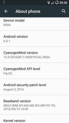 about phone r50b dengan cm13