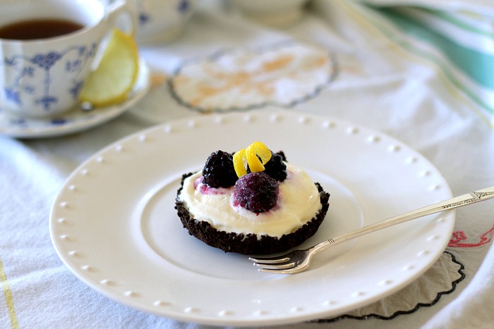 Chocolate Crust Tart with Ice Cream and Sugared Blackberies