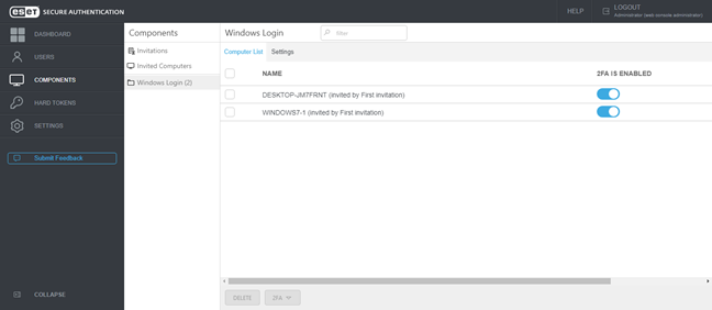 Consola web de ESET Secure Authentication para iniciar sesión en Windows