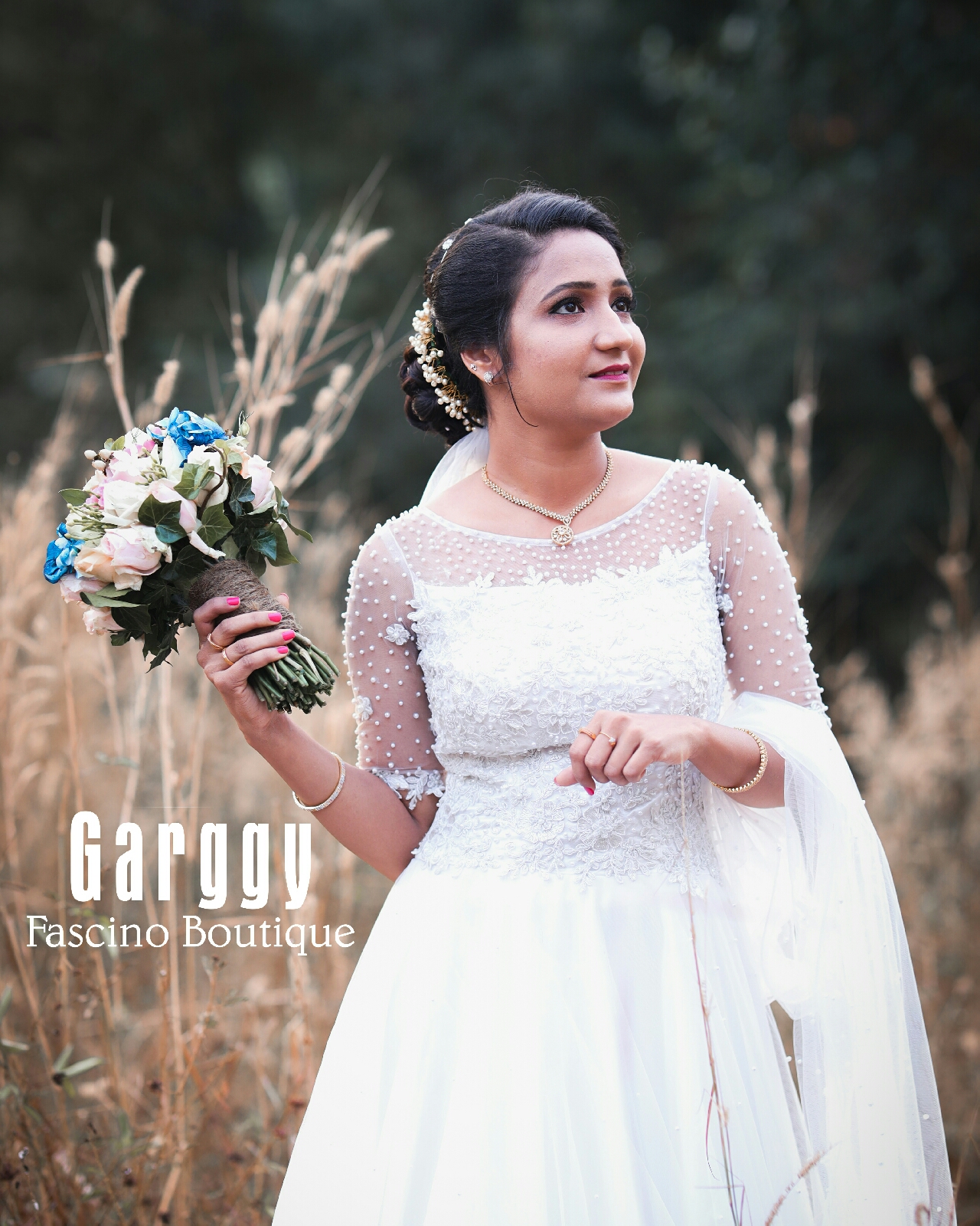 Printed White Bridal Wedding Gown in Thrissur at best price by Leo Garments  - Justdial