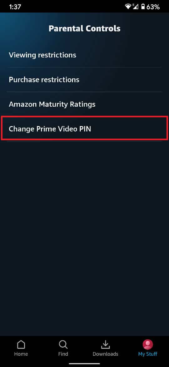 핀을 설정하려면 '프라임 비디오 핀 변경'을 탭하세요. |  Amazon 프라임 비디오 핀을 재설정하는 방법