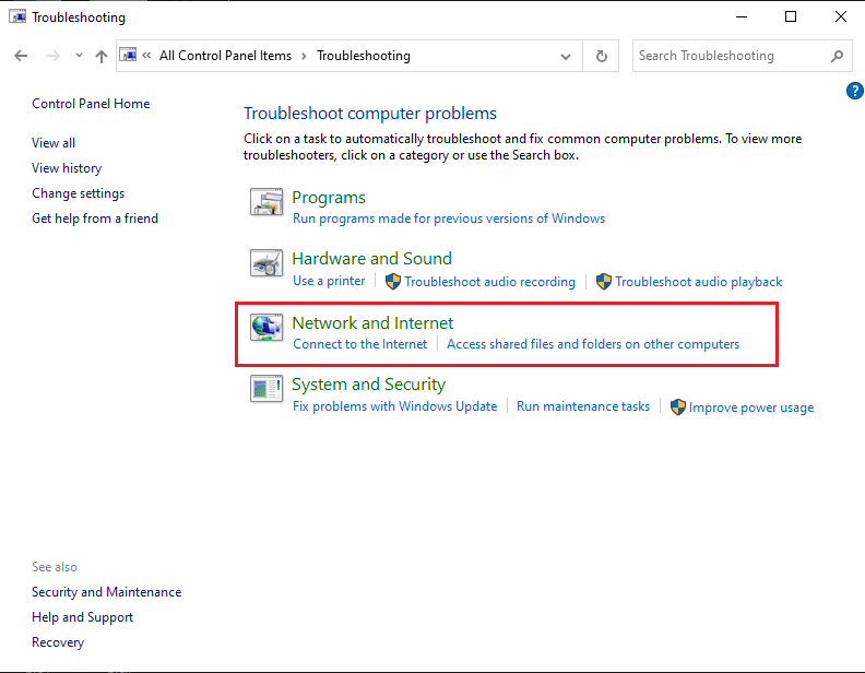 네트워크 및 인터넷 클릭 |Windows 10에서 미디어 연결 끊김 오류 메시지 수정