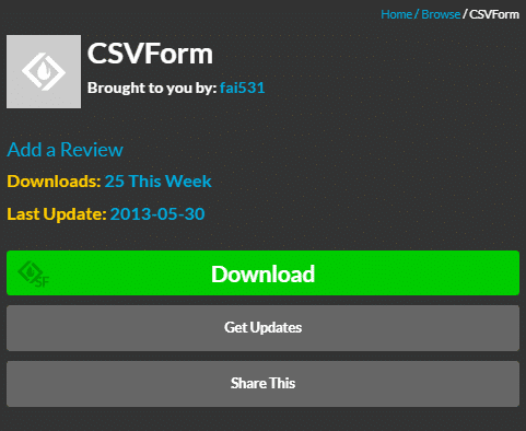 Pagina di download per CSVForm