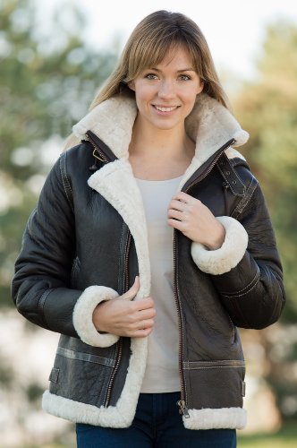 Women's Jane Sheepskin B-3 Bomber Jacket, BROWN/CREAM, Size LARGE (10-12)