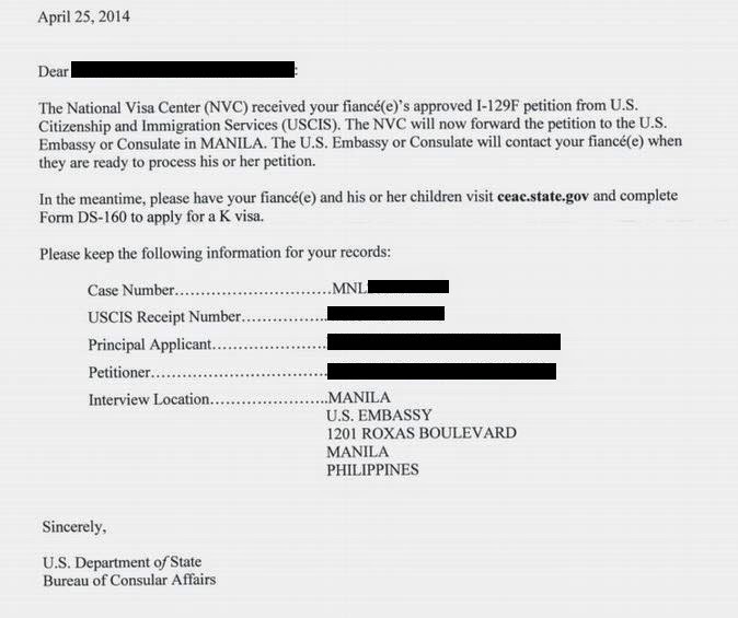 K-1 Visa Application: Acquisition of MNL Case Number 