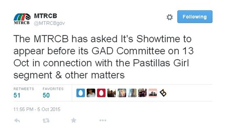 MTRCB invites It's Showtime to appear before GAD Committee