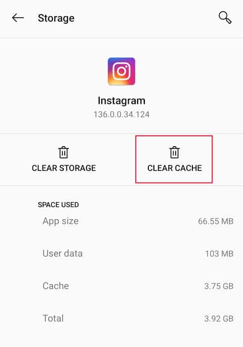 Appuyez sur "Effacer le cache" pour supprimer toutes les données du cache