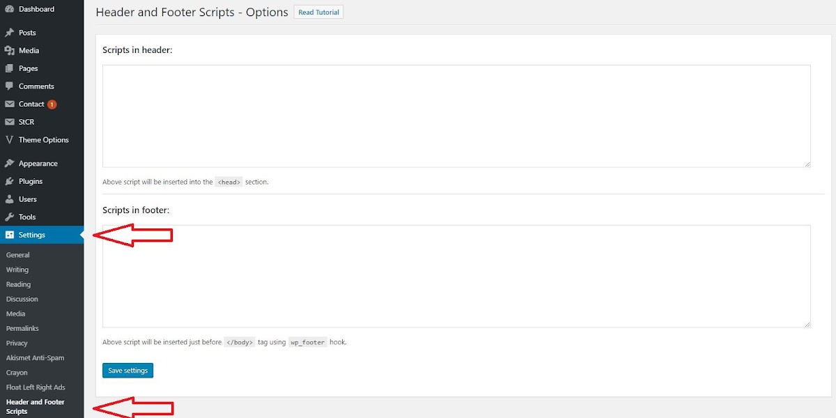 Chèn scripts in header and footer Chèn scripts in header and footer