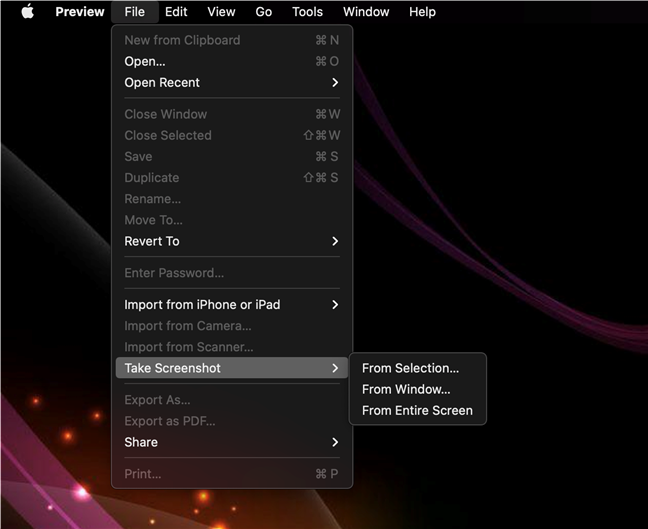 Preview biedt drie opties voor screenshot op Mac