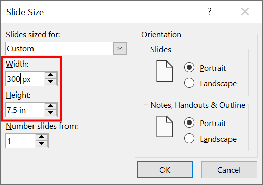 Voer een aangepaste waarde in om de grootte van de PowerPoint-dia te wijzigen