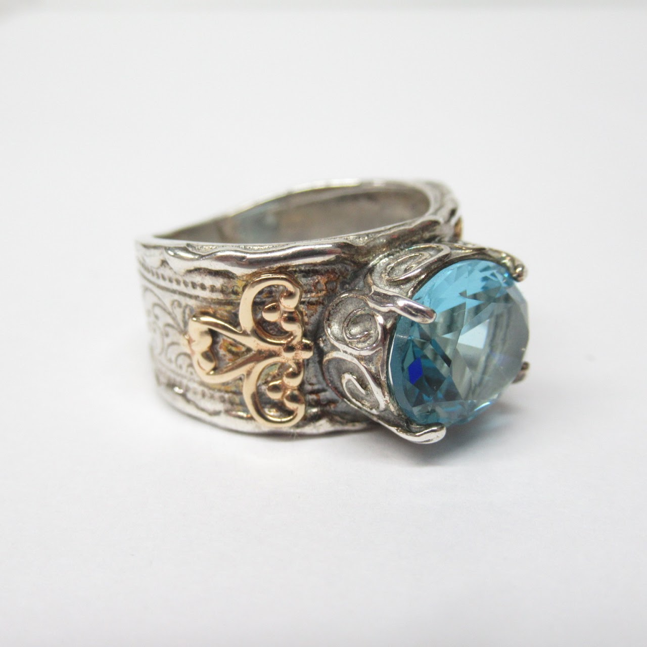 14K Gold & Sterling Blue Stone Ring