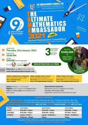 The Ultimate Mathematics Ambassador 2021 (TUMA) 9th Annual Competition announced