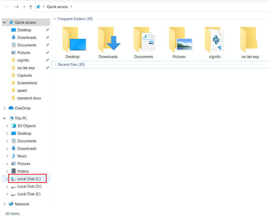 nhấp vào Local Disk C trong File Explorer