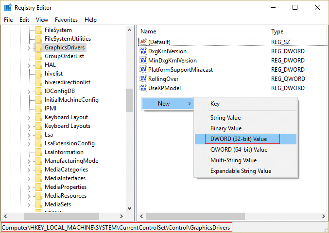 Sélectionnez la valeur DWORD (32 bits) et tapez TdrDelay comme nom