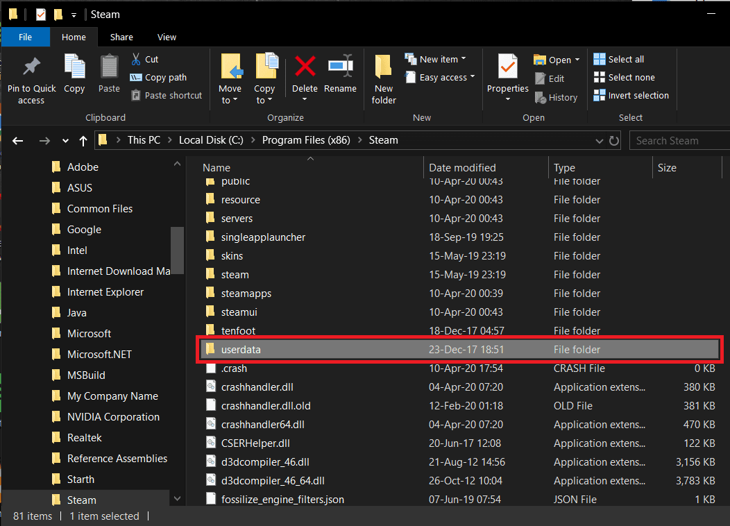 Abra la subcarpeta de datos de usuario