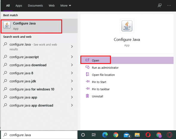 type-and-search-configure-java-in-windows-search.  Minecraft에서 io.netty.channel.AbstractChannel$AnnotatedConnectException 수정