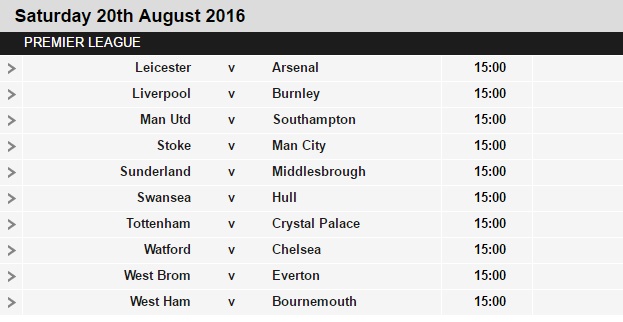 Premier League 2016-17 Fixtures (Officially Released)