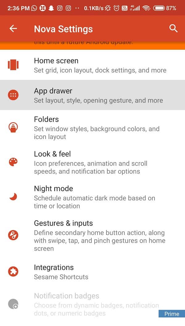 ไปที่ตัวเลือก App Drawer และคลิกที่ปุ่ม Icon Layout |  วิธีเปลี่ยนแบบอักษรบนโทรศัพท์ Android