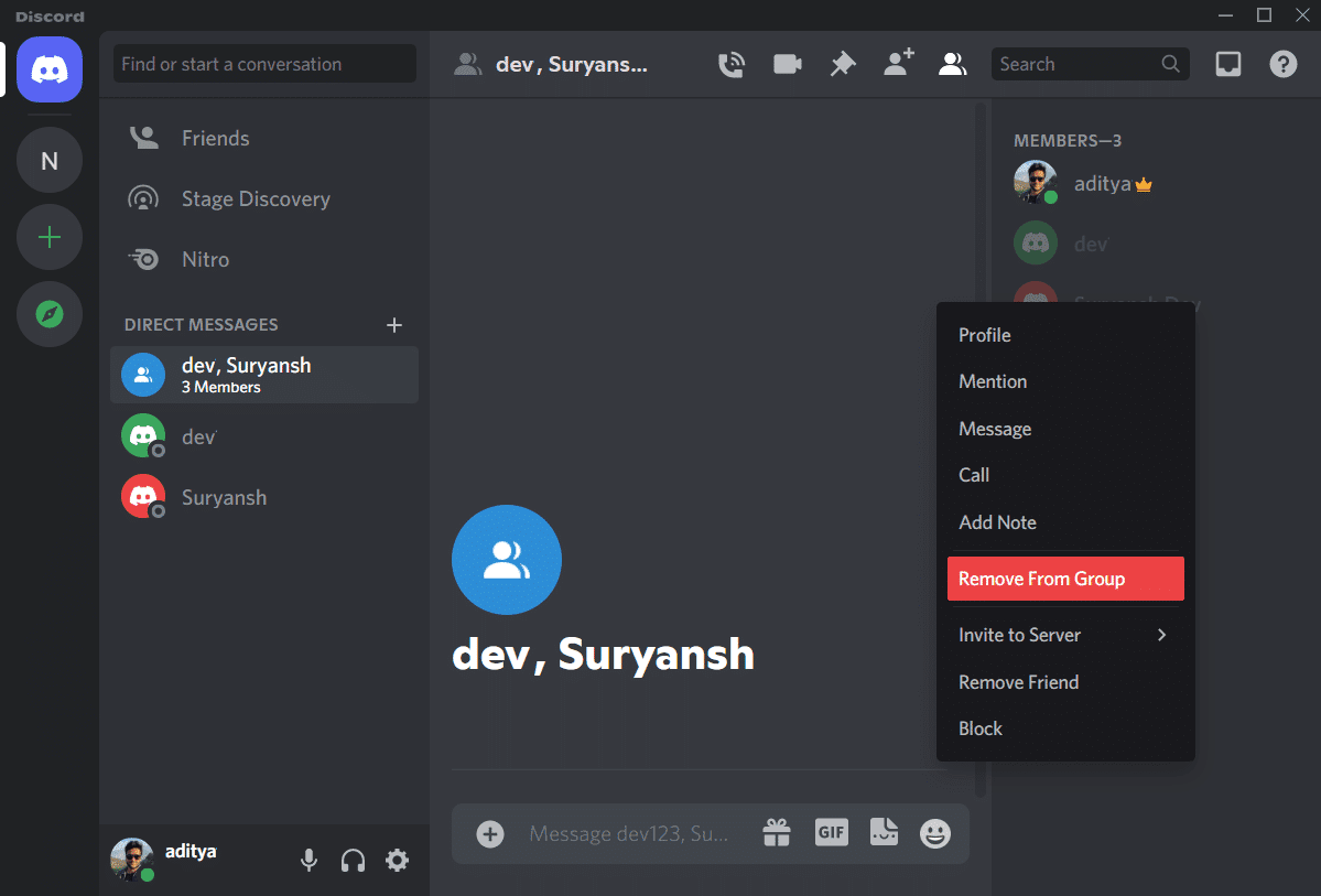 Come rimuovere qualcuno dal gruppo DM su Discord