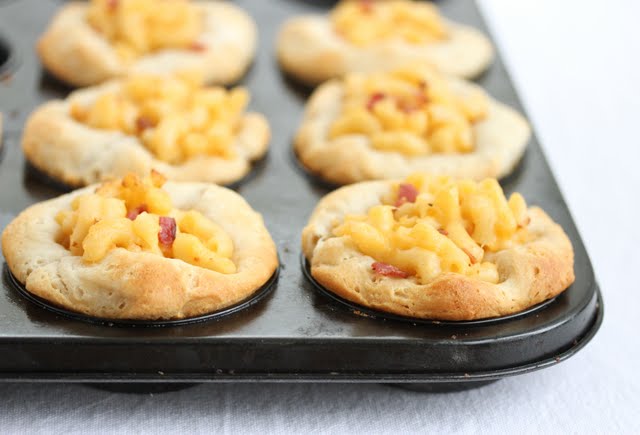 photo of Mini Macaroni and Cheese Pies in a muffin pan