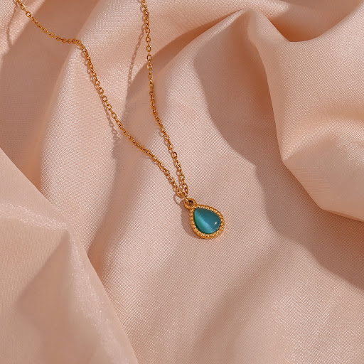 Title 4, Stainless Steel Dropper Opal Pendant Necklace f...