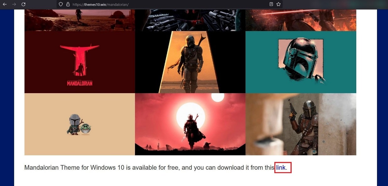 เลื่อนลงและคลิกที่ลิงค์ที่กำหนดเพื่อดาวน์โหลดธีม