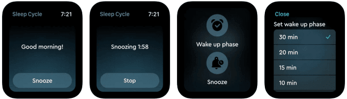 Schermen van de Sleep Cycle-app